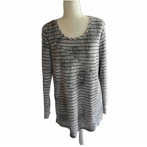 Erin London Gray Black Stripe Textured Knit Top Size XL
